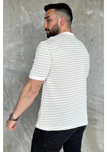 Çizgili Bisiklet Yaka Erkek Tişört P-00016826 modelleri