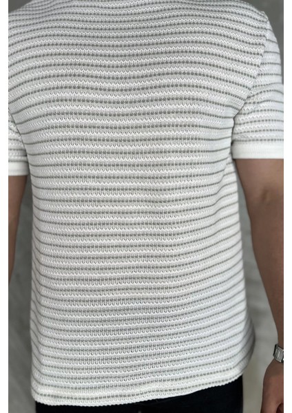 Çizgili Bisiklet Yaka Erkek Tişört P-00016826 fırsatları