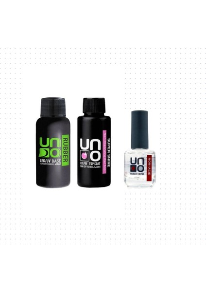Prof. Rubber Base Coat & Super Shine Top Coat 50ml + Non-Acid Primer 15ml 4'lü Set