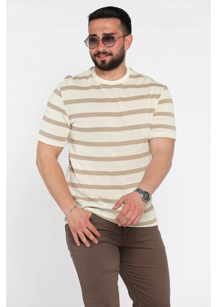Erkek Bisiklet Yaka Şerit Desenli Örme Tişört P-00015565 fiyatları