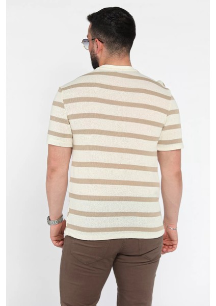Erkek Bisiklet Yaka Şerit Desenli Örme Tişört P-00015565 modelleri