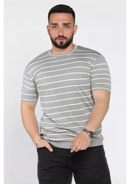 Erkek Bisiklet Yaka Çizgili Triko Tişört P-00015983