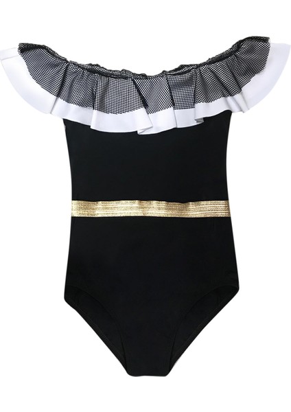 Kayık Yaka File Fırfırlı Kemer Detaylı 50UV Kız Çocuk Mayo By Nessi Byrd