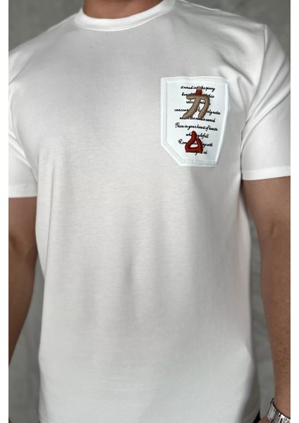 Bisiklet Yaka Yazı Baskılı Erkek Tişört P-00015955 fırsatları