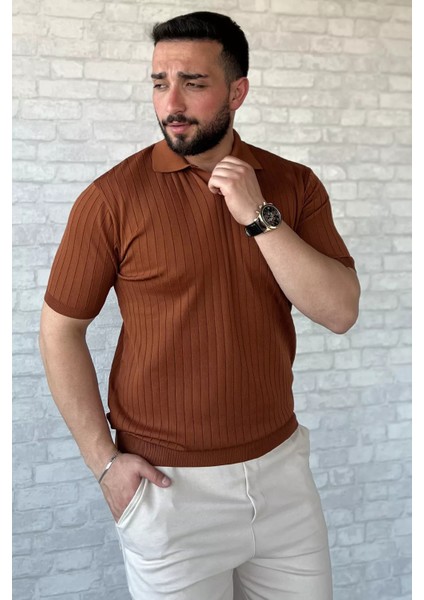 Erkek Polo Yaka Kendinden Çizgi Desenli Triko Tişört P-00015202 fiyatları