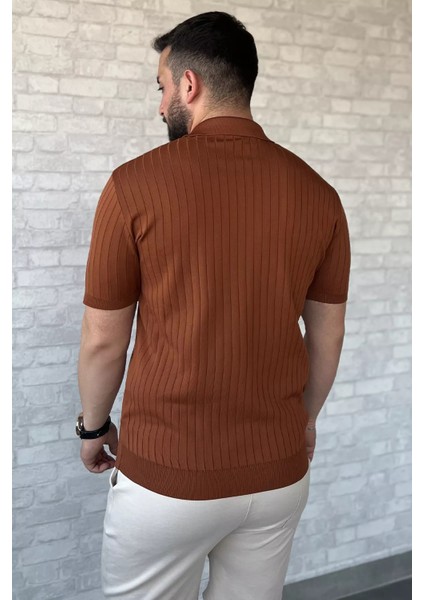 Erkek Polo Yaka Kendinden Çizgi Desenli Triko Tişört P-00015202 modelleri