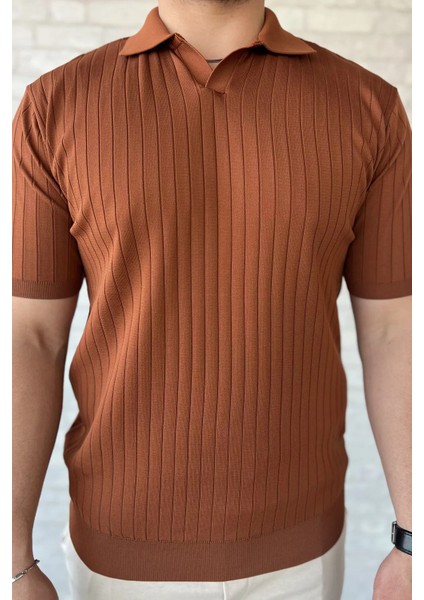 Erkek Polo Yaka Kendinden Çizgi Desenli Triko Tişört P-00015202 fırsatları