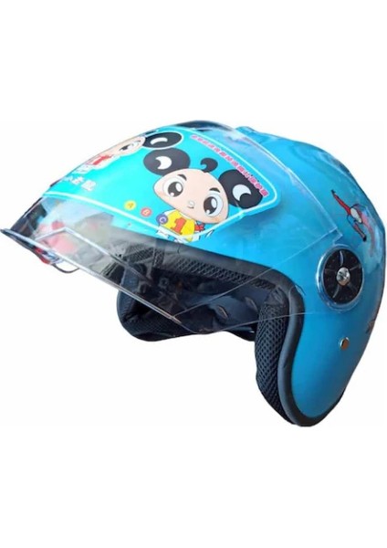 Motosiklet Çocuk Kaskı Yarım Kask Mavi