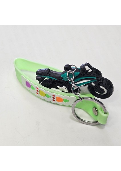 Anahtarlık Aksessuar 3D Silikon Anahtarlık Motosiklet Figür-Yeşil