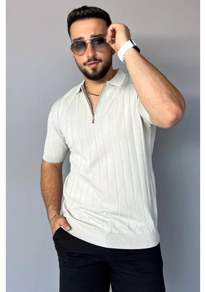 Polo Yaka Yarım Fermuarlı Erkek Triko Tişört P-00011972 fiyatları