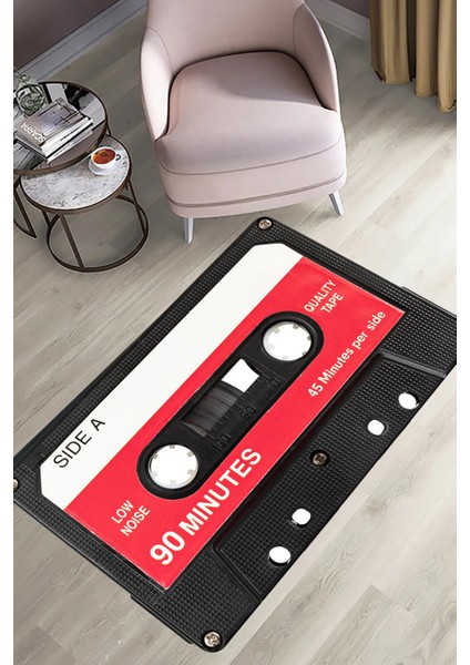 Eski Kırmızı Kaset Şeklinde Özel Süngerli Yüzey Makinede Yıkanabilir Halı - Kaymaz Taban
