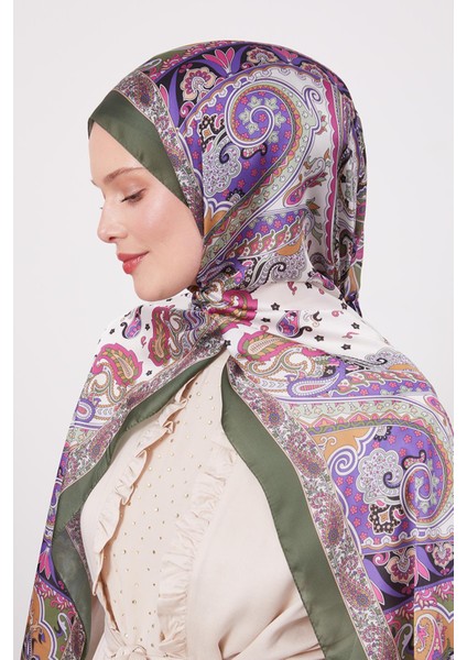 Yeşil Karışık Desenal Hint Ipeği Şal