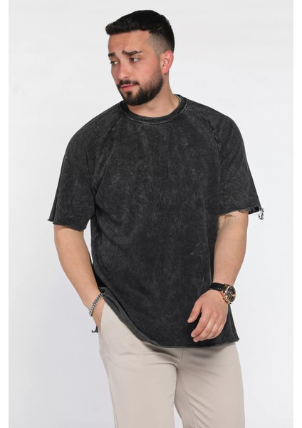Erkek Bisiklet Yaka Yıkama Desenli Püsküllü Oversize Tişört P-00016197 fiyatları