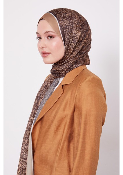 Karamel Baskılı Hint Ipeği Şal