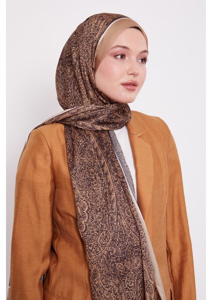 Karamel Baskılı Hint Ipeği Şal