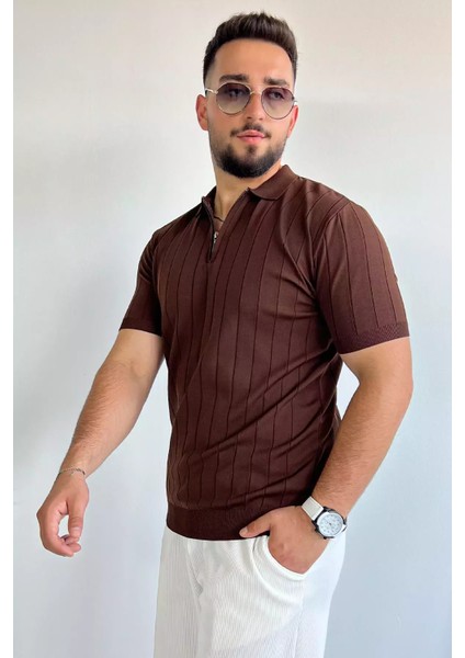 Polo Yaka Yarım Fermuarlı Erkek Triko Tişört P-00011972 fiyatları