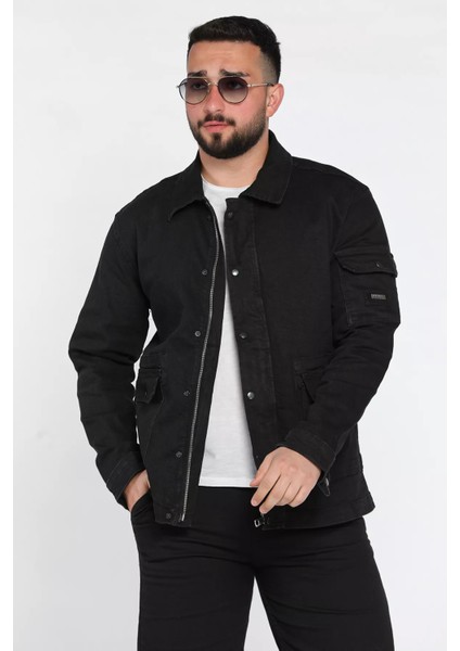 Fermuarlı Çıtçıt Detaylı Erkek Jean Kot Ceket P-00014959