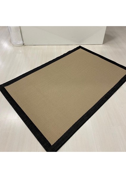 Jüt Sisal Halı 9716 Bej Siyah Serisi Salon Oturma Yatak Odası Halısı