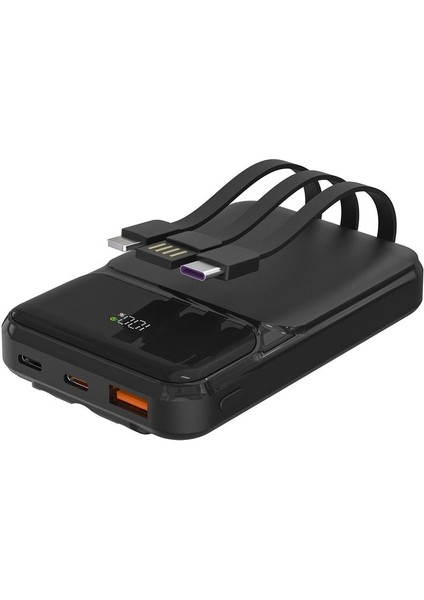 P104 10000MAH Prm Dahili Kablolu HSC22.5W+PD20W Siyah LCD Powerbank
