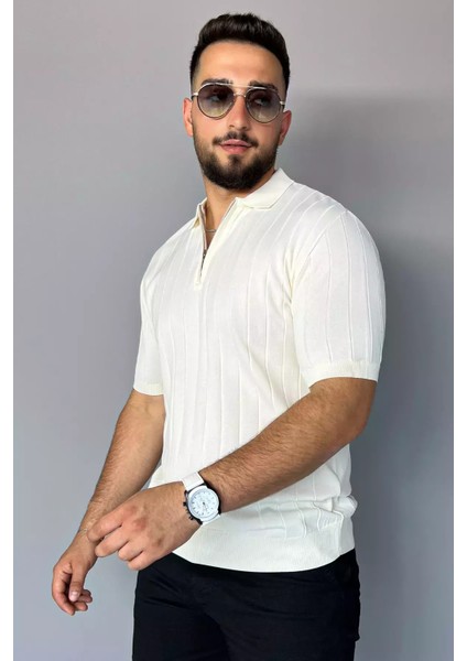 Polo Yaka Yarım Fermuarlı Erkek Triko Tişört P-00011972