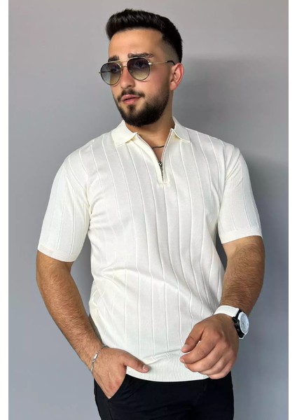 Polo Yaka Yarım Fermuarlı Erkek Triko Tişört P-00011972 fiyatları