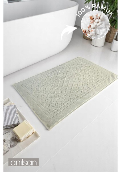Krem Ayak Havlusu - 50X70 Cm, 300 Gr, %100 Pamuk, Spa ve Otel Yuvarlak Desen Banyo Paspası, Günlük Kullanıma Uygun
