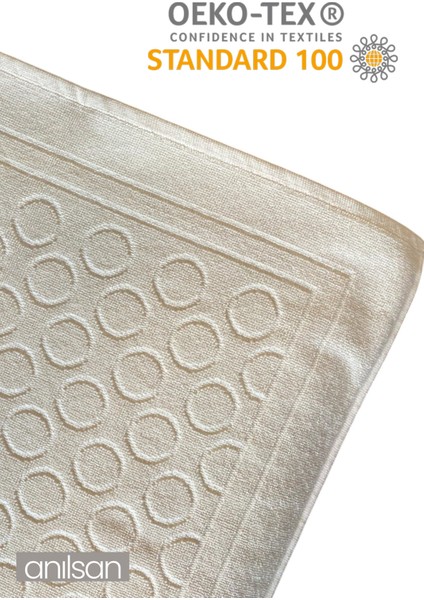 Krem Ayak Havlusu - 50X70 Cm, 300 Gr, %100 Pamuk, Spa ve Otel Yuvarlak Desen Banyo Paspası, Günlük Kullanıma Uygun