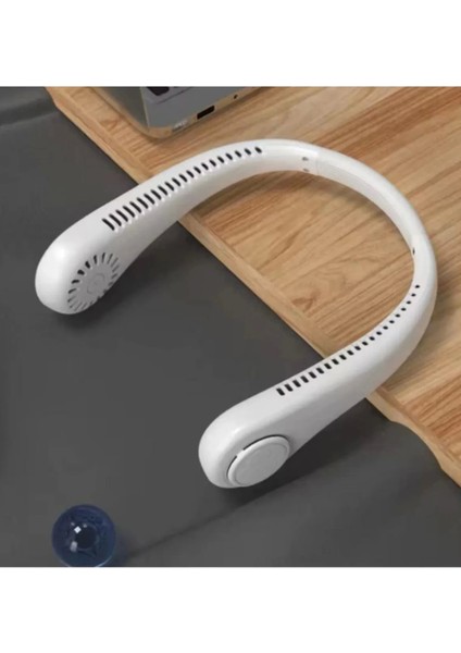 Askılı Boyun Tipi Fan 3 Kademeli Ayar USB Type-C Şarjlı Sessiz & Eller Serbest Soğutma Çift Motorlu Beyaz