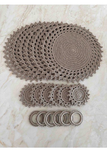 El Örgüsü 6 Kişilik Polyester Makrome Supla Takımı