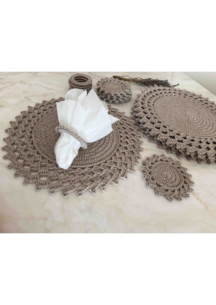 El Örgüsü 6 Kişilik Polyester Makrome Supla Takımı