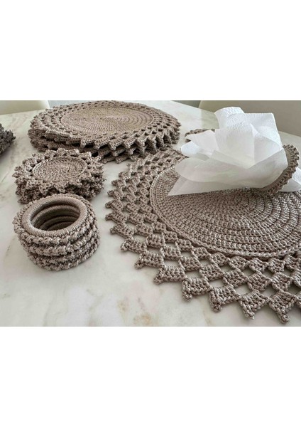 El Örgüsü 6 Kişilik Polyester Makrome Supla Takımı