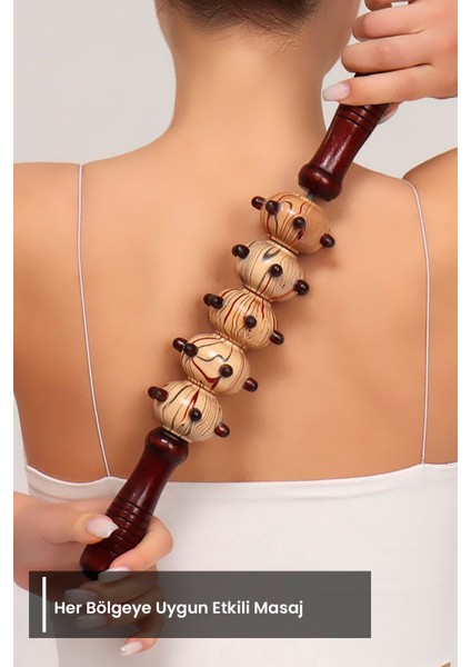 Ahşap Selülit Masaj Rulosu 5 Tekerlekli Lenf Drenajı Guasha Etkili Vücut Masaj Çubuğu modelleri