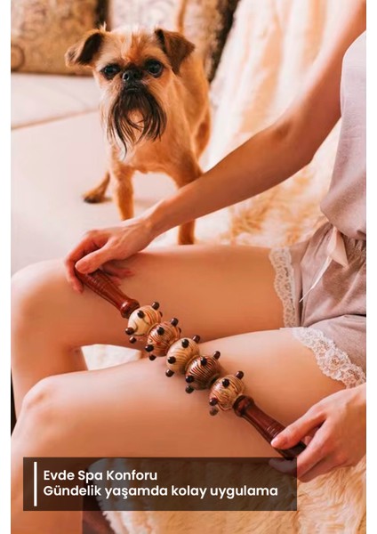 Ahşap Selülit Masaj Rulosu 5 Tekerlekli Lenf Drenajı Guasha Etkili Vücut Masaj Çubuğu fırsatları