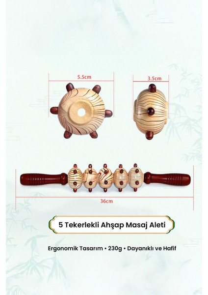 Ahşap Selülit Masaj Rulosu 5 Tekerlekli Lenf Drenajı Guasha Etkili Vücut Masaj Çubuğu indirimleri