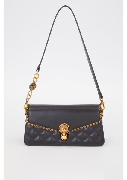 Siyah Burma Kilit Detay Omuz Çantası