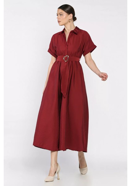 Boydan Düğmeli Bel Lastikli Kemerli Kısa Kol Elbise P-00017208 fiyatları