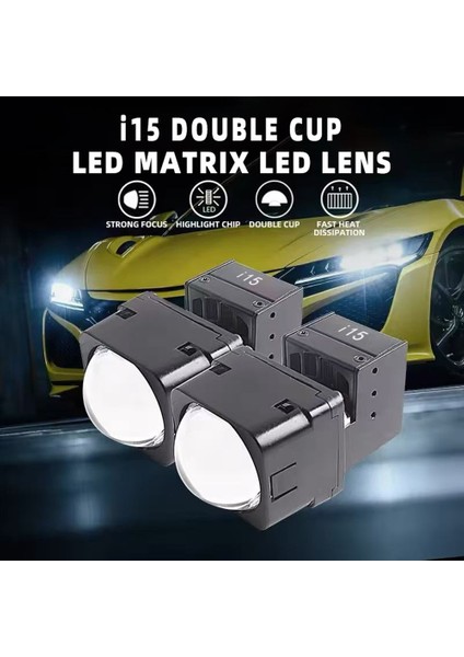 Evrensel Araba Moto 1.5 Inç Matris LED Far Çift Işık Merceği Uzun Far ve Kısa Far Desteği 6000K Işık (Yurt Dışından)