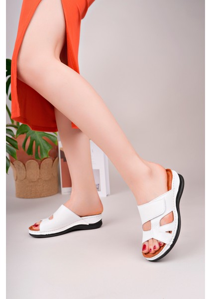 Kadın Hakiki Deri Beyaz Masaj Tabanlı Rahat Terlik fiyatları