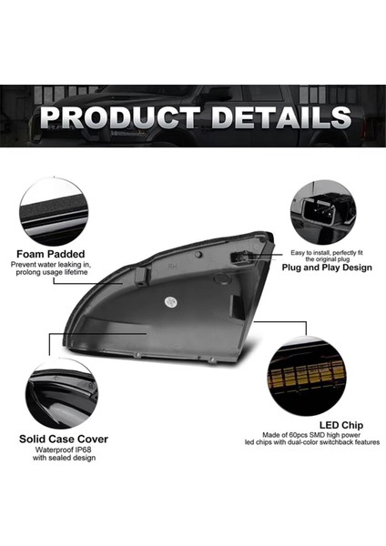 L+R Dikiz Aynası Dönüş Sinyal Lambası Dinamik Gösterge Sinyal Lambası Dodge Ram 1500 2500 3500 2009-18 68064948AA A (Yurt Dışından)