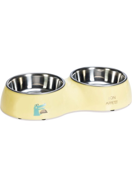 Köpek Ikili Mama ve Su Kabı, Paslanmaz Çelik, Sarı, 34X17,5CM, 2X350ML Bstmy