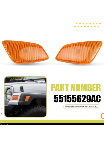 1 Çift Amber Lens Yan Işaret Köşe Lambası Dönüş Sinyal Lambası Muhafazası Jeep Wrangler Tj 1997-2006 55155629AC 55155628AC (Yurt Dışından)