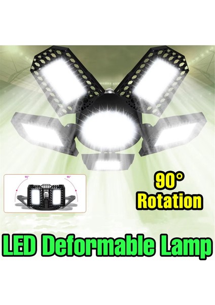 LED Garaj Lambası, 5 Ayarlanabilir Panelli Deforme Edilebilir LED Garaj Tavan Lambası, E27 LED Mağaza Lambası 3000LM 30W (Yurt Dışından)