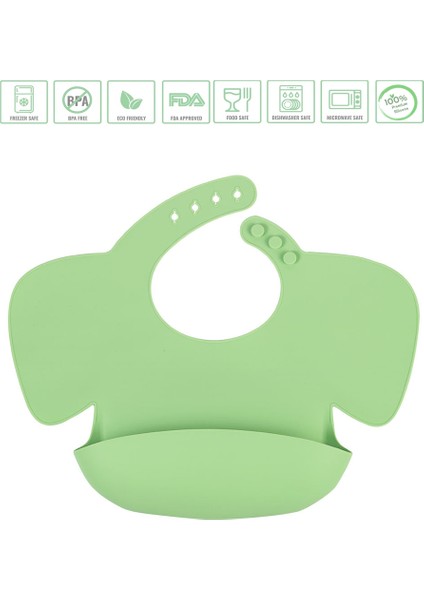 Premium Bebek, Çocuk BPA Free Silikon Mama Önlüğü - Güvenli Beslenme - 6 Ay + için / Yeşil Renk