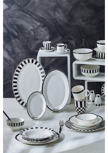 Damalı Küçük Porselen Kayık Tabak 20 cm