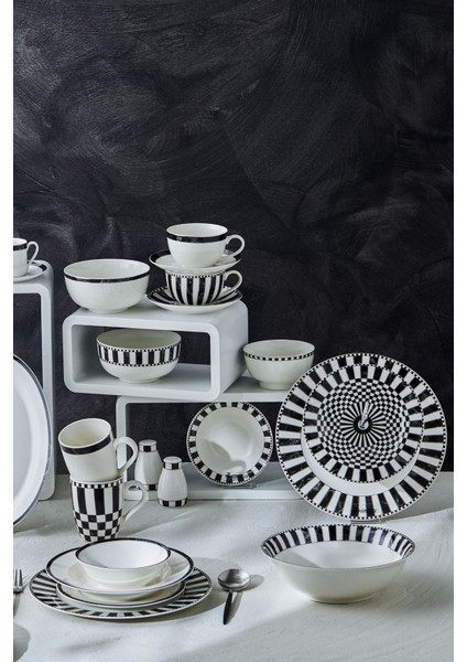 Damalı Küçük Porselen Kayık Tabak 20 cm