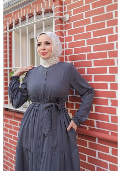 3 Kat Eteği Büzgülü Ferace Medine Ipeği Kumaş