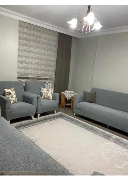 Düz Desen Jakarlı 3311 Koltuk Örtüsü.lastikli Kanepe Çekyat Örtüsü.koltuk Kılıfı Takımı. Gri