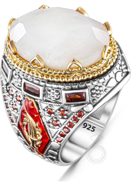 925 Ayar Gümüş Kırmızı Mineli Doğal Aytaşlı Erkek Yüzük fiyatları