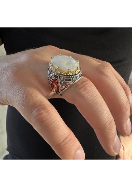 925 Ayar Gümüş Kırmızı Mineli Doğal Aytaşlı Erkek Yüzük modelleri
