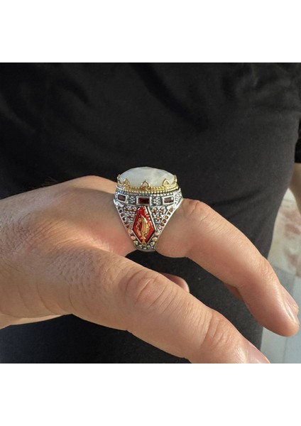 925 Ayar Gümüş Kırmızı Mineli Doğal Aytaşlı Erkek Yüzük fırsatları